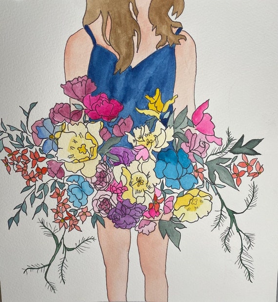 Pen and Ink Flowers watercolor
