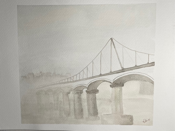 Bridge in Fog original watercolor