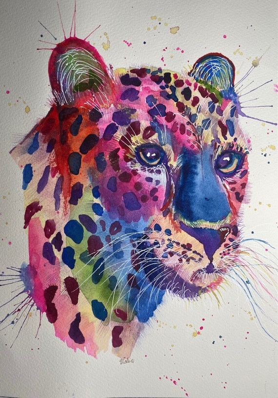 Rainbow Cheetah watercolor