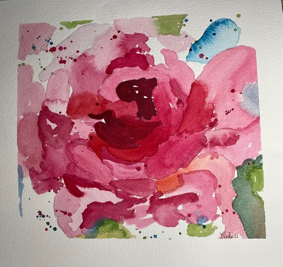 Abstract Pink Rose original watercolor