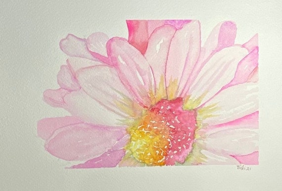 Pink Daisy Close-Up original watercolor