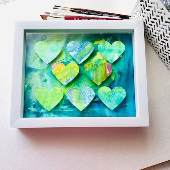 Shadowbox Hearts Original Watercolor
