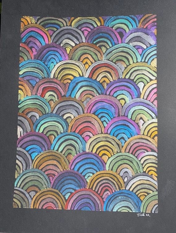 Iridescent Rainbows on Black Paper original watercolor
