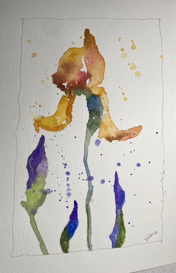 Golden Yellow Iris original watercolor