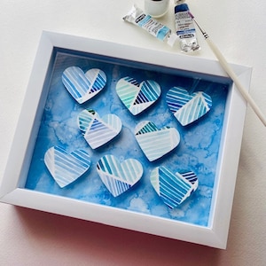 Blue Shadowbox Hearts from an Original Abstract Watercolor
