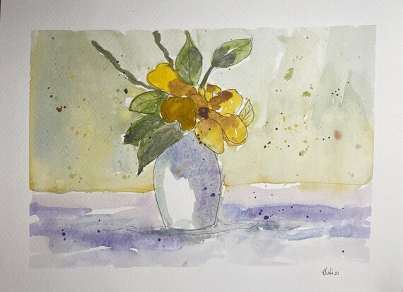 Vase of Yellow Flowers original watercolor