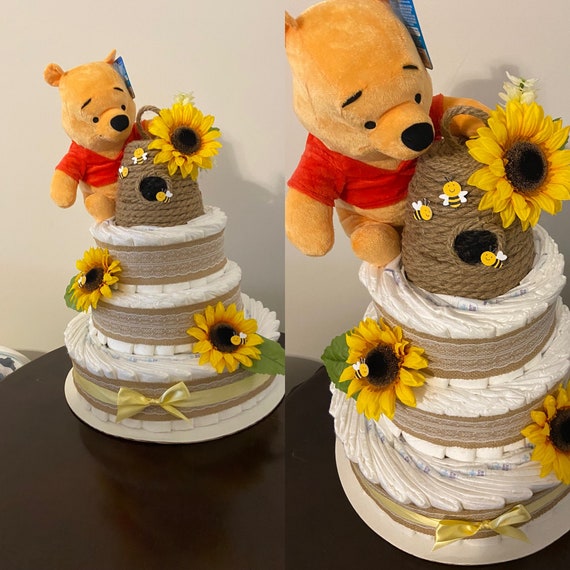 Burlap Winnie the Pooh Diaper Cake With Beehive Etsy