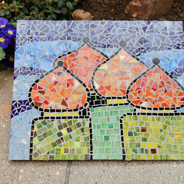 Mosaikbild auf MDF-Platte, im Stil Hundertwasser, ca. 30 x 37.5 cm, Unikat