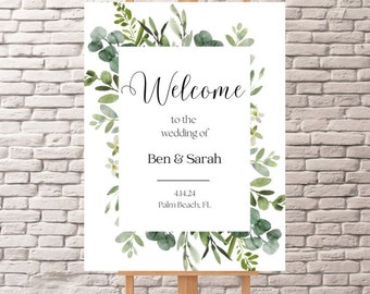 Welcome Wedding Sign, Wedding Welcome Sign, Editable Wedding Sign, Minimalistic Welcome Sign, Greenery Wedding Sign, Editable, Printable