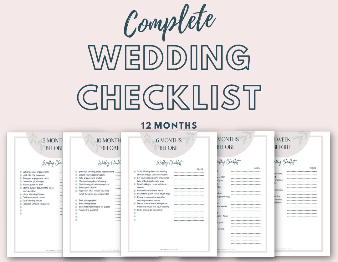 Monthly Wedding Checklist, Wedding Planner, Printable Wedding Organizer, Engagement Gift ...