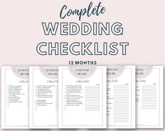 Monthly Wedding Checklist, Wedding Planner, Printable Wedding Organizer, Engagement Gift, Monthly Checklist PDF