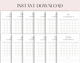 Monthly Planner, Printable Calendar, Printable Planner, Custom Calendar Template, Printable 12-month Calendar, Wedding Planner 2022