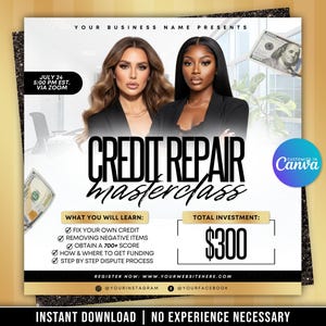 Credit Repair Masterclass Flyer Template, Business Course (Canva)