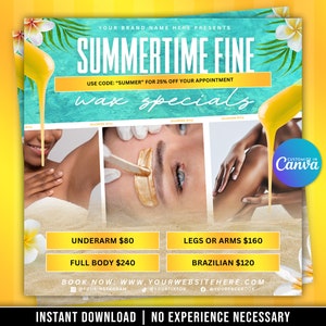 Summer Waxing Flyer, Juli Wax Specials Flyer, Juli Buchungen Flyer, Juli Termine Flyer, Kosmetikerin Flyer, Gesichtsbehandlungen Flyer, Spa Flyer