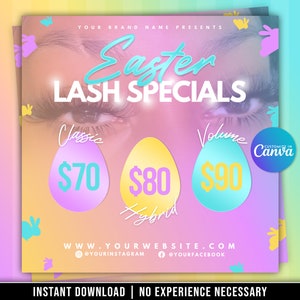 Easter Lash Flyer, Easter Sale Flyer, Easter Specials, Easter Lashes Deals, Easter Canva Template, Spring Flyer, Spring Sale Template