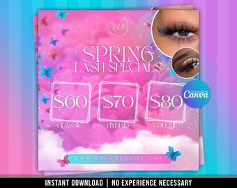Folleto de ofertas especiales de primavera para extensiones de pestañas, plantilla personalizable de Canva (PDF)