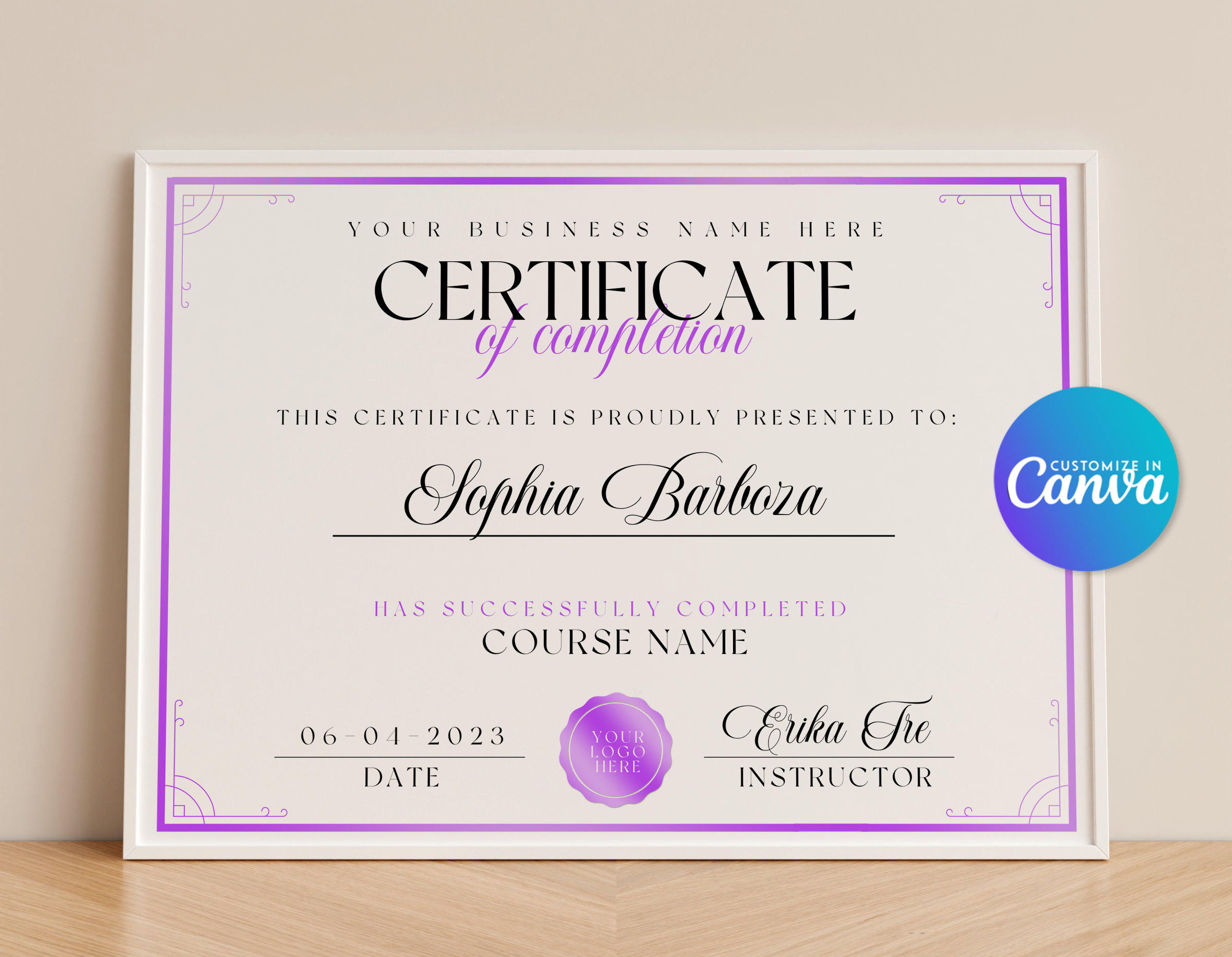 Certificate Template Purple, Certificate of Completion, Beauty Course ...