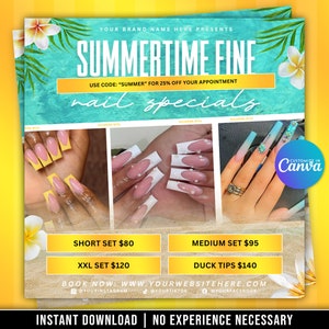 Summer Nails Flyer, Juli Sale Flyer, Juli Nagel Specials, Nails Template, Juli Buchungen Flyer, Juli Termine Flyer, Nail Tech Flyer
