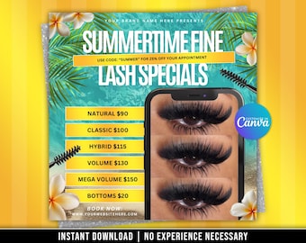 Summer Lash Specials Flyer, July Bookings Template (Canva Editable)