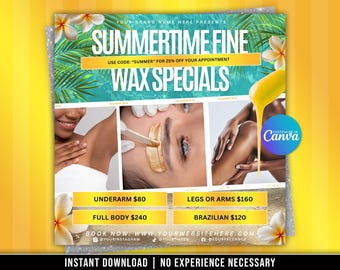Summer Wax Specials Flyer, Esthetician Template (Canva Editable)