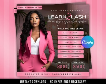 Lash Masterclass Flyer, Beauty Course Canva Template (PDF)