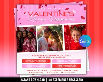 Valentine's Mini Session Photography Flyer, Canva Template (PDF)