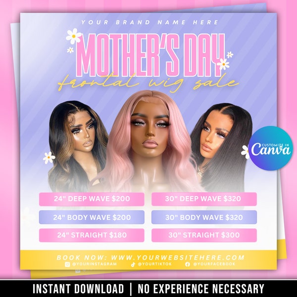 Mothers Day Wig Flyer, Mothers Day Frontal Sale Flyer, Mothers Day Hair Flyer, Hairstylist Flyer, Bundle Deals Flyer, Lace Wig Sale