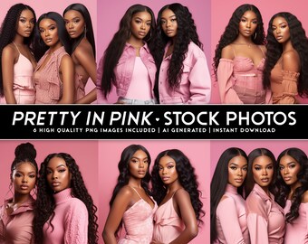 Pakiet zdjęć stockowych Beauty, 6 zdjęć stockowych Pink Model, zdjęcia stockowe generowane przez AI, natychmiastowe pobieranie