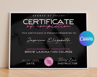 Abschlusszertifikat, Zertifikatvorlage, Brow-Zertifikat, Makeup-Zertifikat, bearbeitbares Zertifikat, Canva-Zertifikat