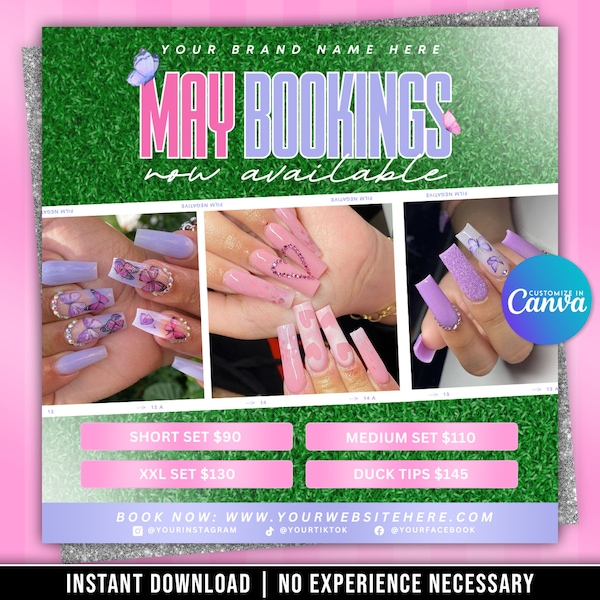 May Bookings Flyer, May Nails Flyer, Nails Template, Nail Tech Flyer, Spring Bookings Flyer, May Appointments Flyer, Nail Specials Flyer