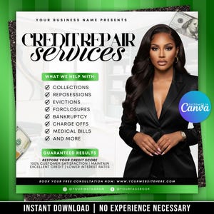 Credit Repair Flyer, Business Template, Editable Canva Template
