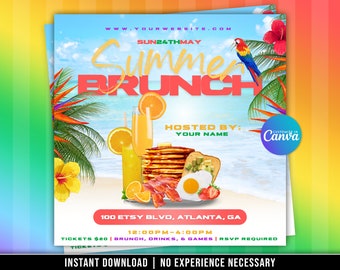 Summer Brunch Flyer, Customizable Canva Template