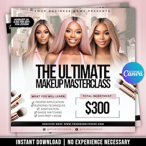 Makeup Masterclass Flyer, Makeup Course Flyer, Makeup Class Template, Makeup Flyer, MUA Flyer, Business Class Flyer