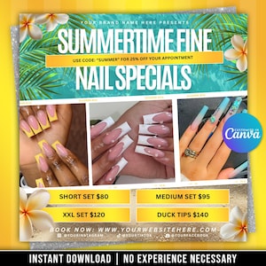 Summer Nails Flyer, Juli Sale Flyer, Juli Nagel Specials, Nails Template, Juli Buchungen Flyer, Juli Termine Flyer, Nail Tech Flyer