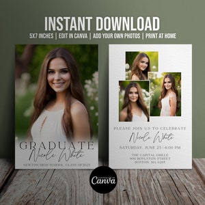 Graduation Invitation Template, DIY Editable Invitation, Canva Invitation, Printable or Digital