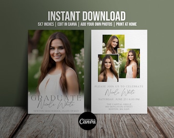 Graduation Invitation Template, DIY Editable Invitation, Canva Invitation, Printable or Digital