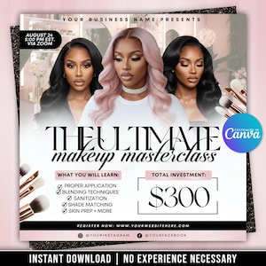 Makeup Masterclass Flyer, MUA Business Class Template (Canva Editable)