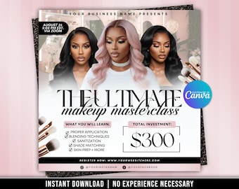 Folleto para Masterclass de Maquillaje, Plantilla para Clases Profesionales de Maquillaje (Editable en Canvas)