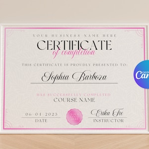 Certificate of Completion, Certificate Template, Lash Certificate, Makeup Certificate, Editable Certificate, Canva Certificate