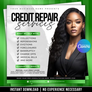 Credit Repair Flyer, Credit Flyer Template, Credit Services Flyer, Credit Fix Flyer, Business Template, Canva Template, DIY Flyer