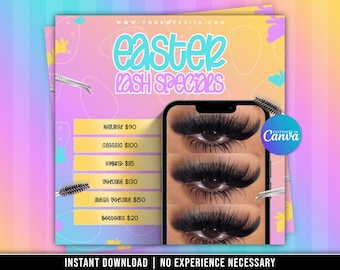 Ulotka Wielkanocna Lash, Ulotka Wielkanocna Wyprzedaż, Specjalne Oferty Wielkanocne, Oferty Wielkanocne Lashes, Szablon Canva Wielkanocny, Ulotka Wiosenna, Szablon Wyprzedaży Wiosenkowej
