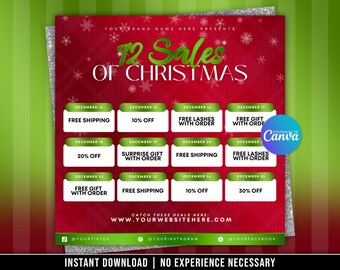 Editable 12 Days of Christmas Sales Flyer, Lashes, Hair, Nails Canva Template (Digital Download)