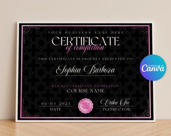 Zertifikatvorlage, Abschlusszertifikat, Beauty-Course-Zertifikatvorlage, DIY-bearbeitbares Zertifikat, Canva-Zertifikat, druckbar