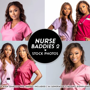 Nurse Baddies 2 Stock Photo Bundle, 4 Model Stock Photos, AI Generated Stock Photos, Instant Download