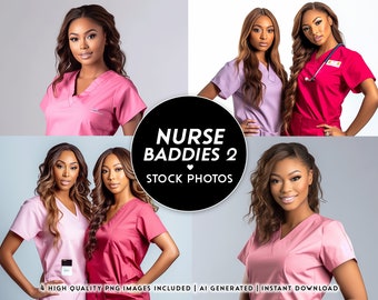 Nurse Stock Photo Bundle, Pink Purple Scrubs (Instant Download)