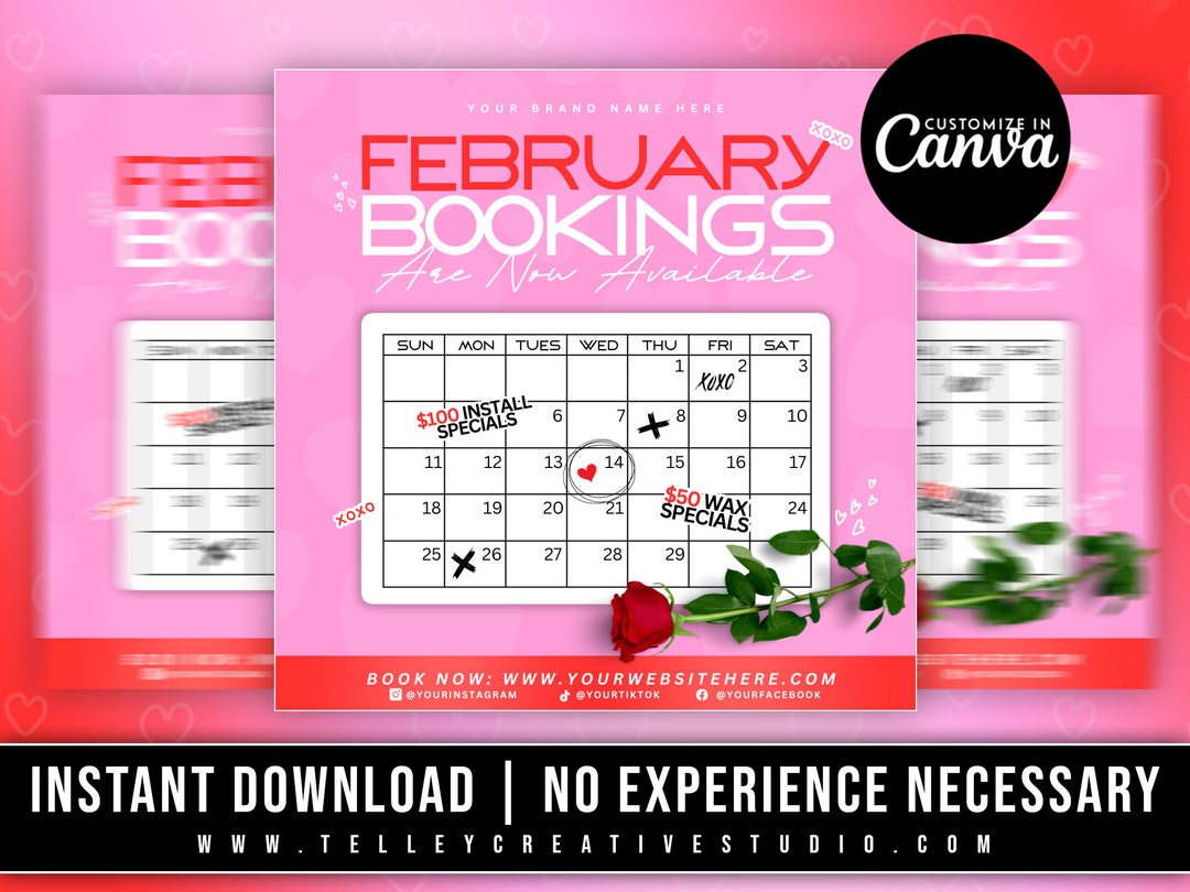February Bookings Now Available, Valentine's Day Flyer, Vday Sale, Nail ...