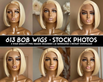 Blonde 613 Bob Wig Stock Photos, AI Generated (Instant Download)