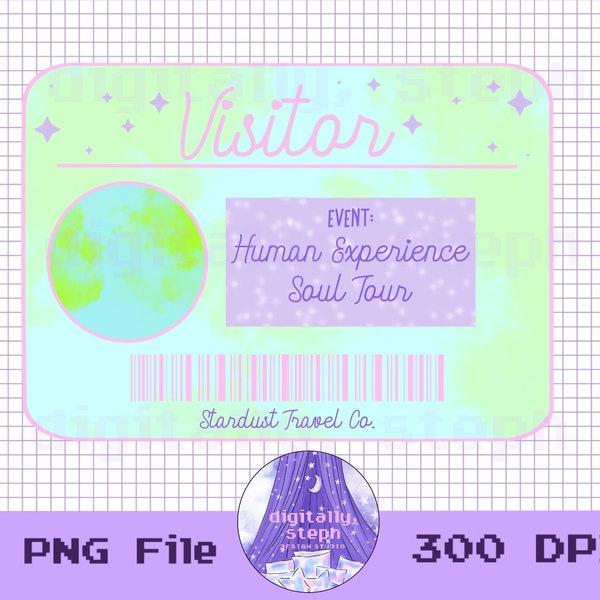 Pastel Earth Visitor Pass, Spiritual Pastel PNG, Earth Day, Human Experience, Star Dust PNG, Kawaii Earth