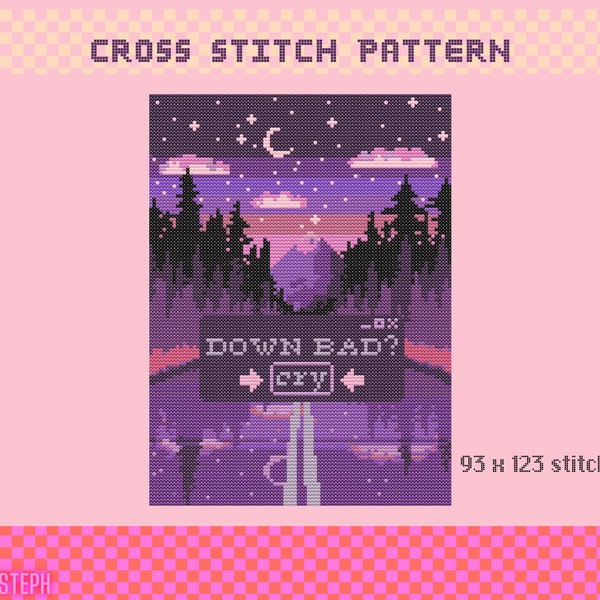 Down Bad Cross Stitch Pattern, Taylor Swift Cross Stitch, TTPD, Tortured Poets Department, Swiftie, Cross Stitch Pattern, Dreamy Pattern