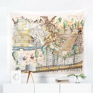 Watercolor Tapestry, Fantasy World Art, Watercolor Backdrop, Watercolor Painting, Psychedelic Tapestry, Watercolour Decor, Wall Hanging, Art